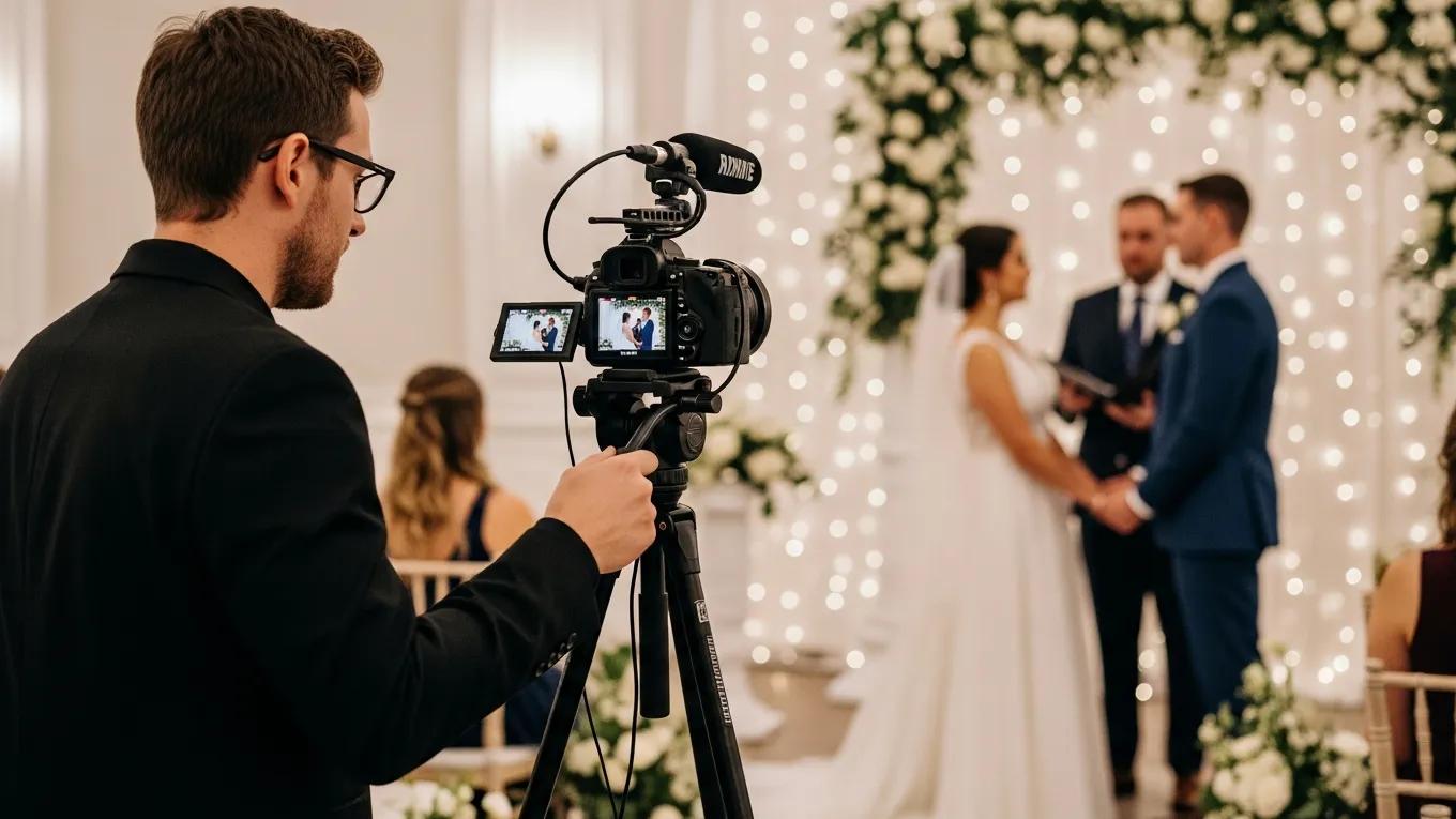 Videographer capturing a couple's wedding vows in a beautiful North Carolina setting